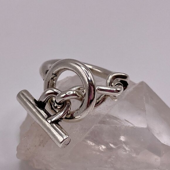 925 Sterling Stamped Loop and Toggle Adjustable Boho Ring #1309 - Picture 11 of 12